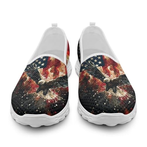 GETELINSENG Women's Walking Flats Shoes Slip on Round Toe Patriotic