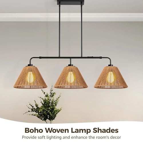 3 Pcs Boho Woven Lamp Shades, Beige Paper Rope Light Covers with Iron Frame, 9.8 in Pendant Lamp Shade for Home Decor, Bohemian Style, Soft Lighting by Lnrueg - Used condition - Image 2