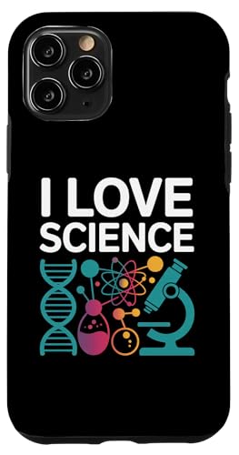 I Love Science 顕微鏡 DNA 原子化学 スマホケース iPhone 11 Pro 用
