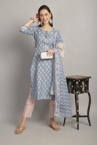 Image of Rajnandini Women's Cotton Foil Print Kurta Set with Dupatta (JOPLST230-31-38-P)
