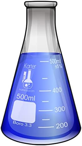 500ml Narrow Mouth Erlenmeyer Flask, 3.3 Borosilicate Glass, Karter Scientific 213G29 (Single)
