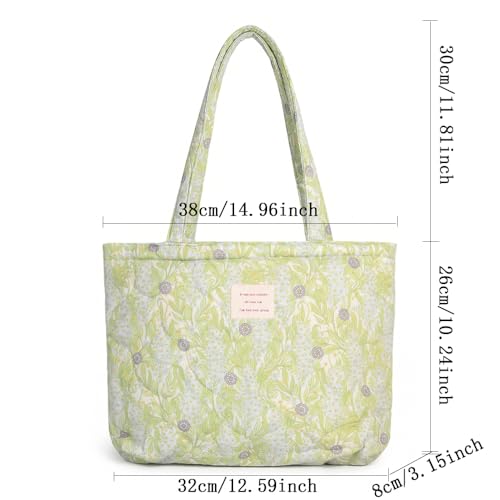 Image of Floral Quilted Cotton Shoulder Bag for Women Medium Size Handbag Large Capacity Thickened Design Tote