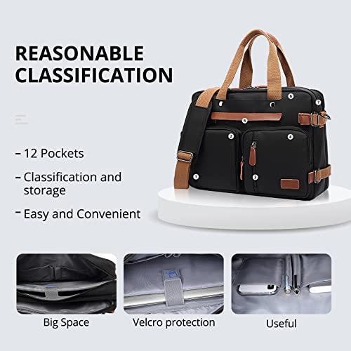 Molnia Classic 3 In 1 Laptop Backpack, Business Briefcase For Men, Convertible Backpack Messenger Bag Shoulder Bag Handbag Multi-Functional Travel Backpack For Men/Women (Black) #TOP3
