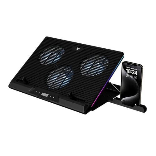 GAMDIAS Aether M1 | Triple Fan Laptop Cooling Pad Upto 19', 2 USB Port, 7 Adjustable Height Angles | LCD Display,10 RGB Modes for Gaming Laptop, Powerful Cooling Pad | Adjustable 1300 RPM Speed