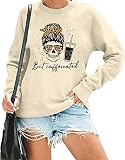 MOUSYA Women Skull Sweatshirt Casual Coffee Cup Graphic Tee Leopard Skeleton Pullover Funny Letter P