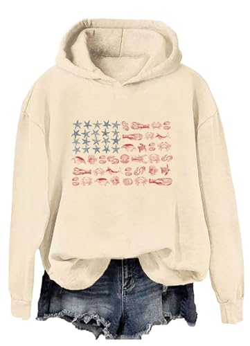 Batclock Seashell USA Flag Sweatshirt, 4th of July Patriotic Beach Hoodie, American Flag Coastal Summer Top
