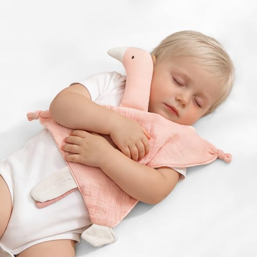 Image of ZIGJOY Baby Lovey Muslin Cotton Baby Security Blanket Soft Breathable Lovies for Babies Gifts for Newborn Infant Toddler Boys and Girls, Swan Pink