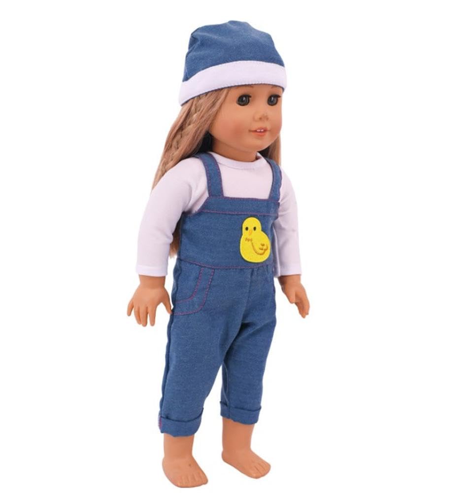 NIXNUT Doll Clothes Outfit Jeans Overalls T-Shirt for American Girl Doll 18-inch, free size - Image 3