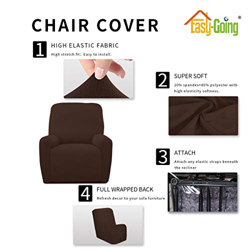 Image of Easy-Going 4 Pieces Microfiber Stretch Recliner Slipcover - Spandex Soft Fitted Sofa Couch Cover, Washable Furniture Protector with Elastic Bottom for Kids,Pet (Recliner,Coffee)