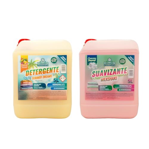KIMIA - Pack Detergente Concentrado Summer Dreams 5L + Suavizante Concentrado Milkshake 5L | Limpieza Profunda | Fragancia Veraniega y Duradera | Protege Color de la Ropa | Suavidad y Frescor Duradero