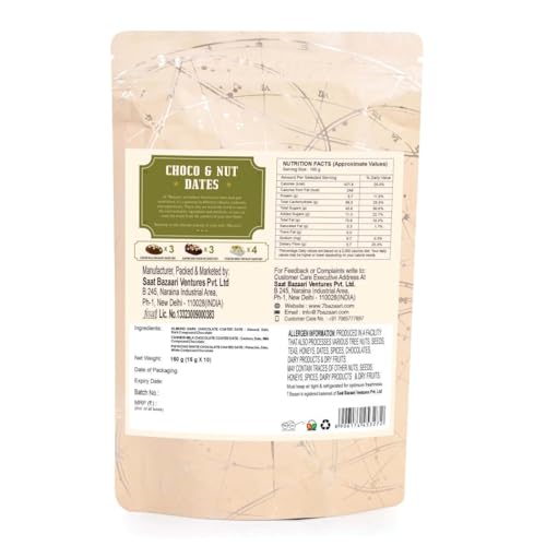 Image of 7 BAZAARI Premium Choco & Nut Dates - No Added Sugar, Gluten Free, Natural Ingredients - Assorted Almond Dark Chocolate, Cashew Milk Chocolate, (Pack of 3 (30pcs)