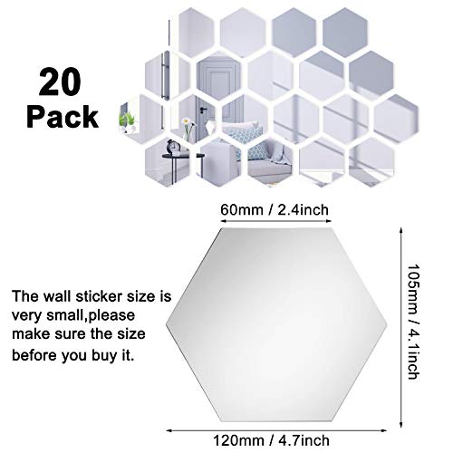 Kroshine Mirror Wall Stickers Self Adhesive Hexagonal 20Pcs Peel And Stick Mirror Tiles For Bedroom Living Room Silver 3D Acrylic Wall Decals Diy Wall Decor #TOP1