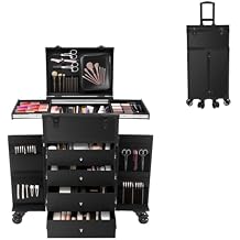 Professional Makeup Case with Wheels, Lockable Rolling Makeup Case with Drawers, 4 in 1 Makeup Cases for Makeup Enthusiasts, Hair Barbers & Nail Technicians 15.8 * 11.8 * 31.5in