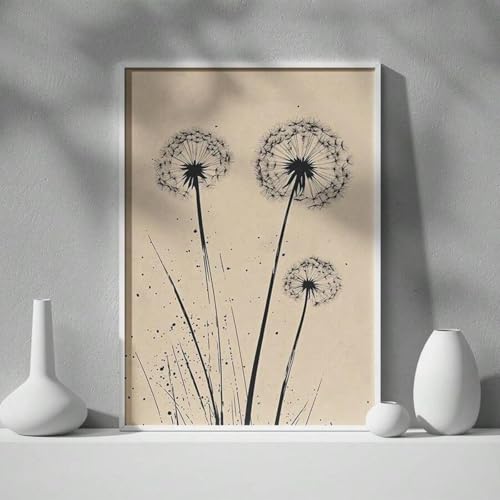 Toile pissenlit noir et blanc decoration interieure poétique avec cadre