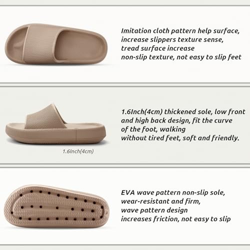 BAXIWUY Badelatschen Damen Badeschuhe Herren Schlappen Badeschlappe Cozislides Original Slippers Rutschfest Hausschuhe Sommer Pantoletten Wolkenschuhe Flip Flops Indoor/Outdoor，Braun，40-41 EU 5