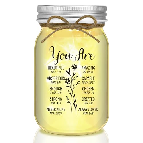 Image of Christian Gifts for Women Mason Jar Night Light Mother's Day Gift Graduation for Her Birthday Emotions and Feelings Religious Men Religious Faith Spiritual Inspirational for Mom
