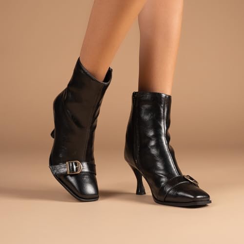 Image of Theater Women Hendrix Square-Toe Ankle Boots | Chic Kitten Heel Winter Boots with Side Zip | Stylish & Comfortable for Work, Party & Casual Wear