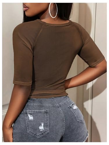 Image of RoseSeek Women's Sheer Mesh Letter Graphic Tees Short Sleeve Crew Neck Y2K Vintage Summer Going Out Crop Tops