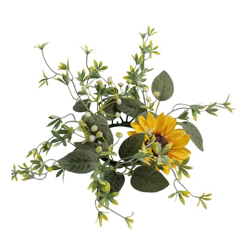 Anillos de vela para columnas, anillos de vela para velas, armario de cocina de 9 pulgadas con girasoles artificiales, soporte de columnas de girasol, boho, granja, para primavera, boda, mesa de mesa