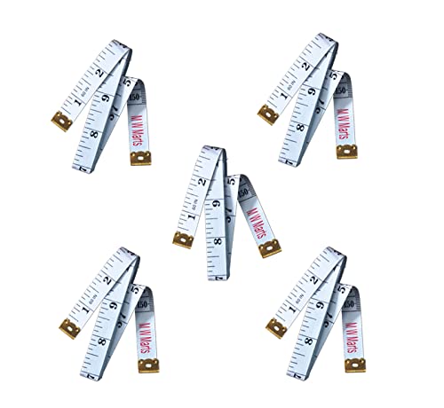 Mw Marts-Pack Of 5 Soft Tape Measure Double Scale Body Sewing Tape Measures Flexible Ruler For Weight Loss Medical Body Measurement Sewing Tailor Craft Vinyl Ruler, 60-Inch Double Scale Ruler（White） #TOP2