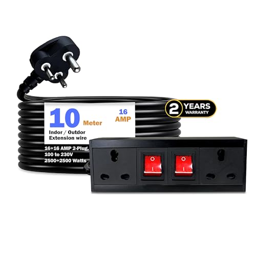 Image of MX 16 Amp Extension Cord Electric Board with 10m Heavy Duty Wire | 250V Power Extension Board | 16A /20A Socket with Dual Switch for Home & Office Appliances