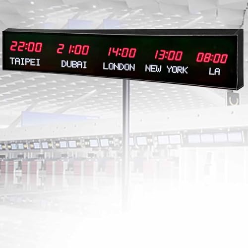 Reloj mundial digital LED grande, muestra múltiples zonas horarias para hoteles, fábricas, centros comerciales y eventos, ideal para lugares de competición