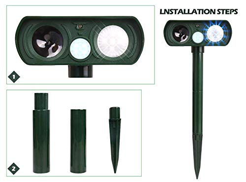 Humutan Dog Repellent, Outdoor Solar Powered Animal Chasing Deterrent, Waterproof Ultrasonic Repeller with Motion Sensor and Flashing Lights