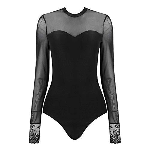 inhzoy Womens Mesh Splice Ballet Dance Athletic Gymnastics Leotard Unitard Performance Bodysuit Jumpsuit Catsuit Black XL