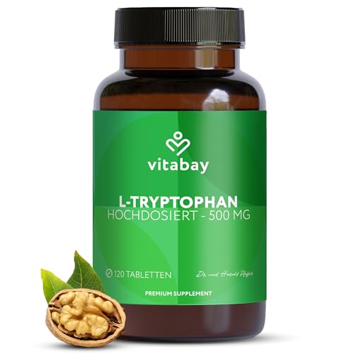 Vitabay L Tryptophan Hochdosiert 500mg - 120 Tabletten L-Tryptophan Vegan & Laborgeprüft - Triptofan Ltrypthophan ohne unerwünschte Zusatzstoffe