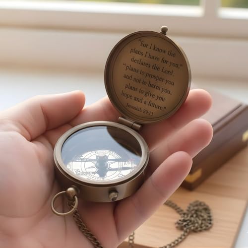 For I Know The Plans I Have For You, Jeremiah 29:11, Solid Brass Directional Engraved Compass, Baptism Gifts for Boys Girls, First Communion, Christian Gifts for Men, First Confirmation Gifts for Boys - Image 7
