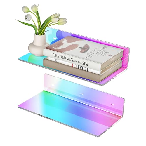 Sezanrpt 30cm Iridescent Acryl Wandregale Set von 2, weißes schwimmendes Regal, Wandregale für Regale, Smart Lautsprecher, Pflanzen… – Ansicht 1