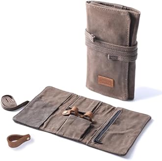 Whitluck's Waxed Canvas Tobacco Smoking Pipe Pouch with Leather Pipe Stand, Travel Pipe Case Bag for 2 Pipes and Other Accessories