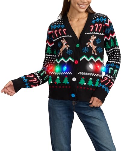 Image of Tipsy Elves Classic Cute Cardigan Ugly Christmas Sweaters for Women with Fun Patterns and Animals