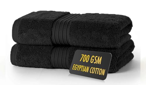 ALSAP Juego de 2 toallas de mano negras, ultra suaves, superabsorbentes, de algodón egipcio de 700 g/m², juego de ropa de baño, juego de toallas de mano de algodón de calidad de hotel, tamaño