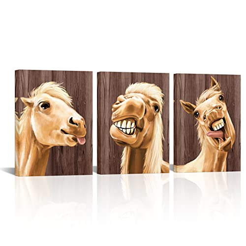 Atgowac Horse Picture Western Wall Decor Painting Cowboy Art Framed Canvas Print Rustic Country Farmhouse Wall Decor 12 X 16 Inch X 3 Panels (Saddle Brown) #TOP23