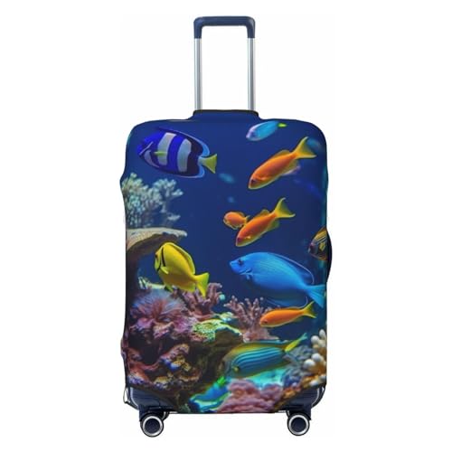 Luggage Cover Protector Washable Stretch Suitcase Protector Tropical Fish and Corals Suitcase Cover Anti-Scratch Travel Baggage Covers Fits 18-32 Inch Luggage Protectors, Large, Black
