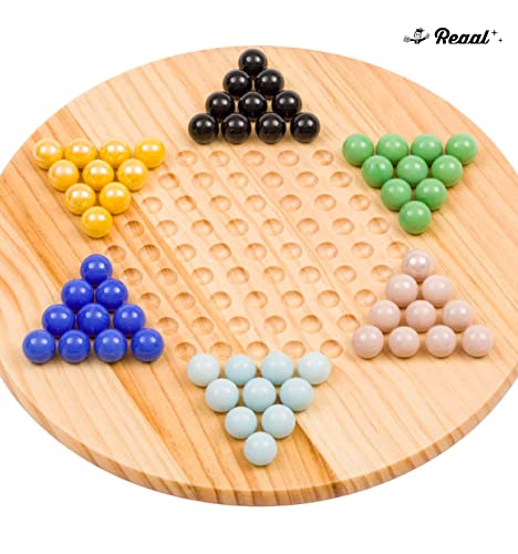 Regal Games - Chinese Checkers -11.5” Natural Wood Game Board With 60 Glass Marbles Assorted, Fun, Family-Friendly Board Game - Ideal For Up To 6 Players Ages 8+ #TOP5