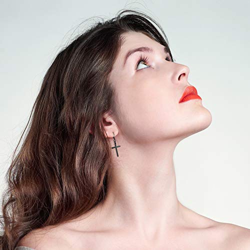 Dangle Stud Earrings,Flongo Men's Womens Stainless Steel Pearl Cross Dangle Hinged Stud Earrings,Piercing Christmas Cross Huggie Hoop Earrings Gift For Men Women Wedding Valentine's Day #TOP1