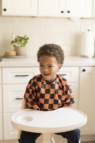Image of Tiny Twinkle Long Sleeve Bib for Babies & Toddlers | Waterproof Smock Bib for Eating | Machine Washable & Mess-Proof Feeding Essentials | Newborn Shower Gift (Orange,Black Checkers, 6-24M)