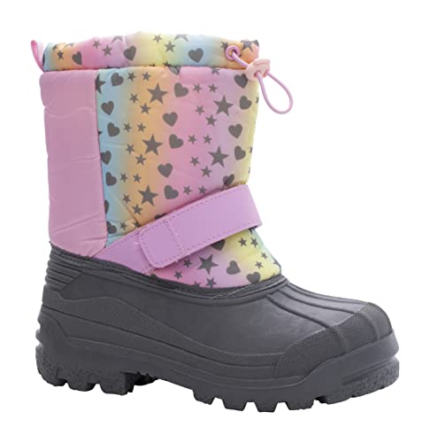Kids Youth Pink Metallic Printed Hearts And Stars Snow Boots With Sherpa Lining and Toggle Closure Insulated For Skiing Hiking Walking In The Snow - Toddler Size 8