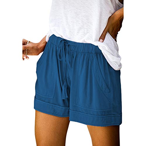 BINGMAX Women Shorts Casual Drawstring Elastic Waist Beach Shorts A-line Wide Leg Shorts with Pockets Royal Blue