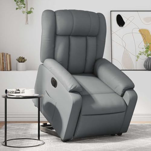 Molumvel - Sillón eléctrico relax con ayuda a levantarse - Sillón de TV de piel sintética gris - Función alargada hasta 135 °C - Cómodo sillón acolchado con bolsillo lateral para salón