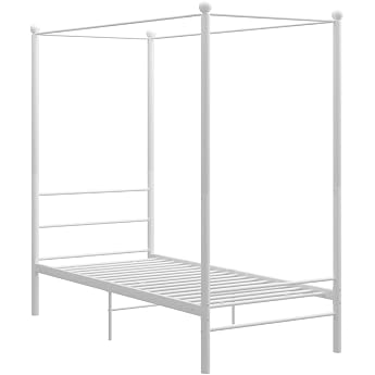 vidaXL Canopy Bed Metal Bed Single Bed Frame Bed Frame Slatted Frame Bedroom Furniture Bedroom Bed White Metal 90 x 200 cm