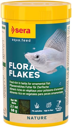 sera Flora Flakes, Food Rich in Herbs for Ornamental Fish Eating At The Surface, Supports Healthy Digestion and Liveliness, for Freshwater Aquariums, 250ml (60g)