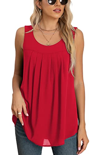 Quezhu Summer Tanks For Women Dressy Elegant Layered Chiffon Sleeveless Tunics Blouses,Red,X-Large #TOP1