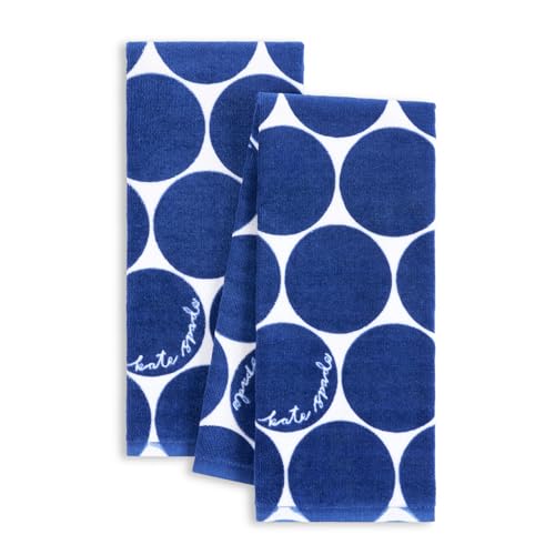 Kate Spade New York Joy Dot Kitchen Towels 2-Pack Set, Absorbent 100% Cotton Velour, Navy Blue/Cream, 17"x28"
