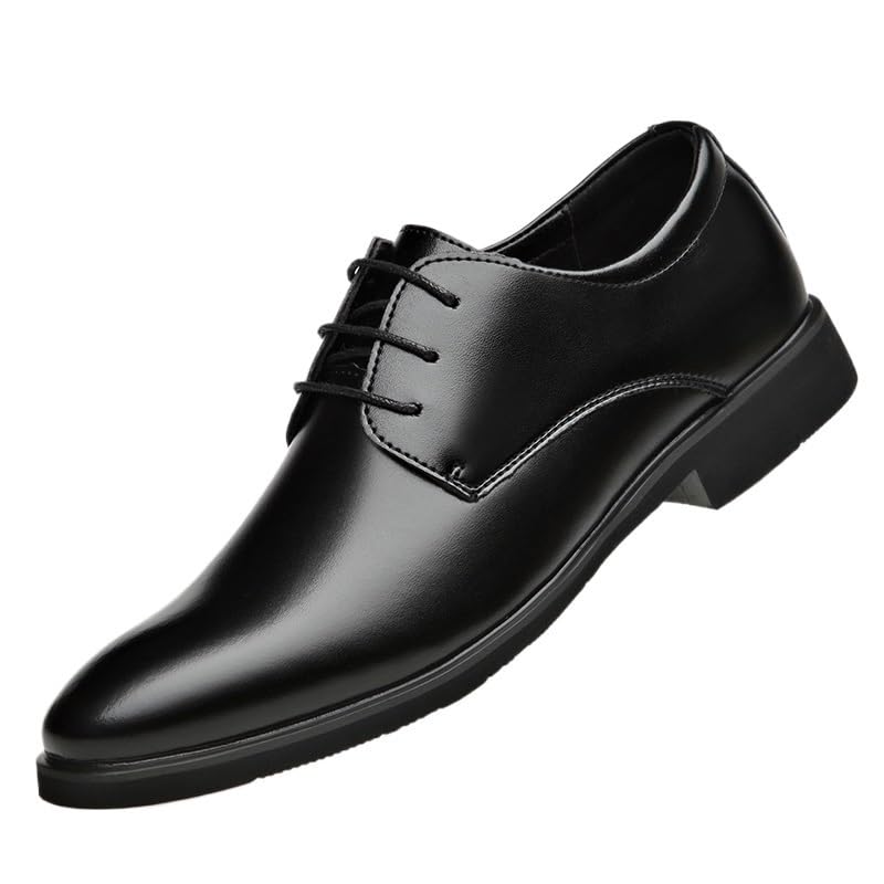 Classic Lace-up Formal Tuxedo Shoes Oxford Dress Shoes for Men Pointed Toe Leather Shoes Block Heel Rubber Sole Anti-Slip Low Top Non Slip Business
