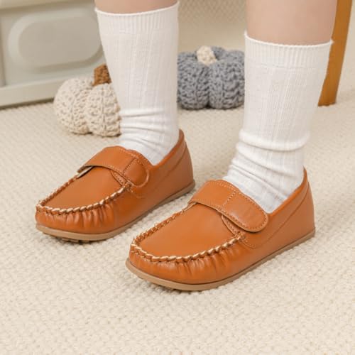 Image of Toddler Boys Girls PU Leather Loafers Little Kids Slip-On Texture Flats Boat Wedding Dress Shoes School Uniform Moccasins Daily Walking Shoes(Toddler /Little Kids)