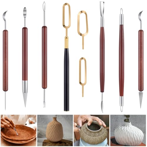 Threlaco 7 Pcs Pottery Clay Sculpting Tools Set Dual Ended Stainless Steel Sculpting & Carving Tools with Fluting Blade Set for Clay Modeling, Ceramics, Crafting Supplies