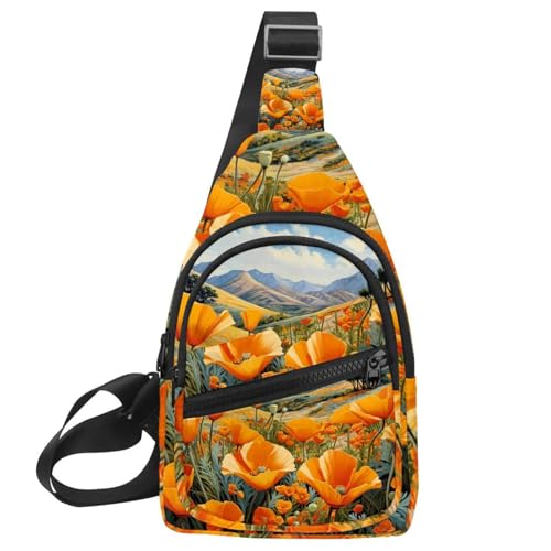 Sac à dos à bandoulière California Poppy multicolore pour randonnée et voyage